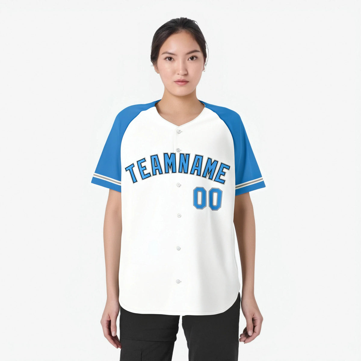 Custom White Light-Blue Authentic Raglan Sleeves Baseball Jersey