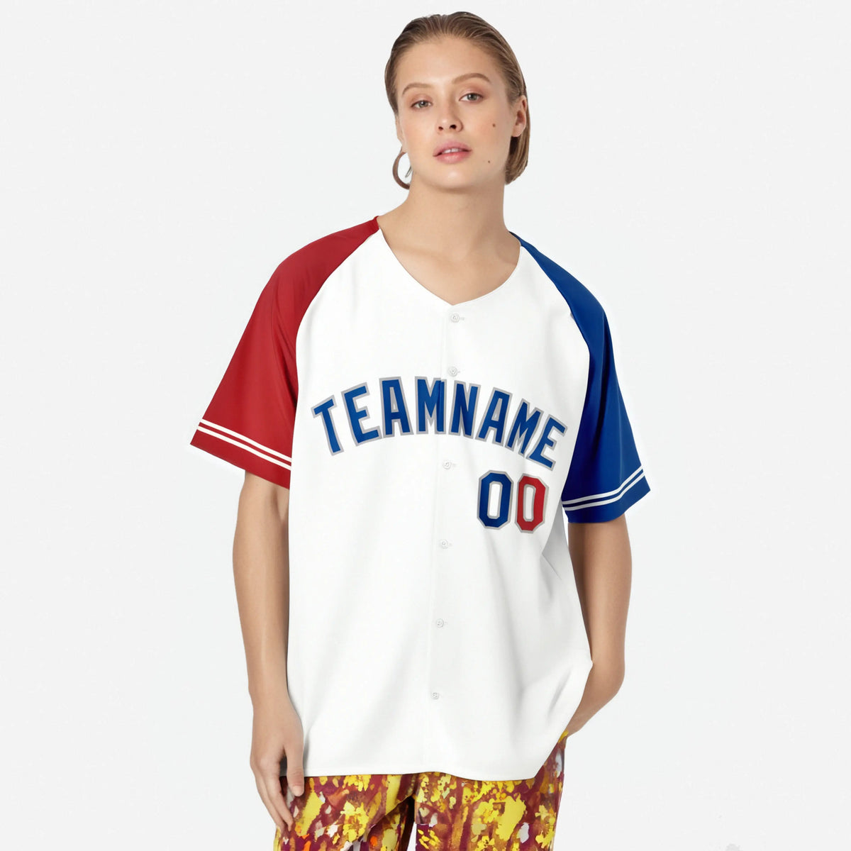 Custom White Red-Blue Authentic Raglan Sleeves Baseball Jersey