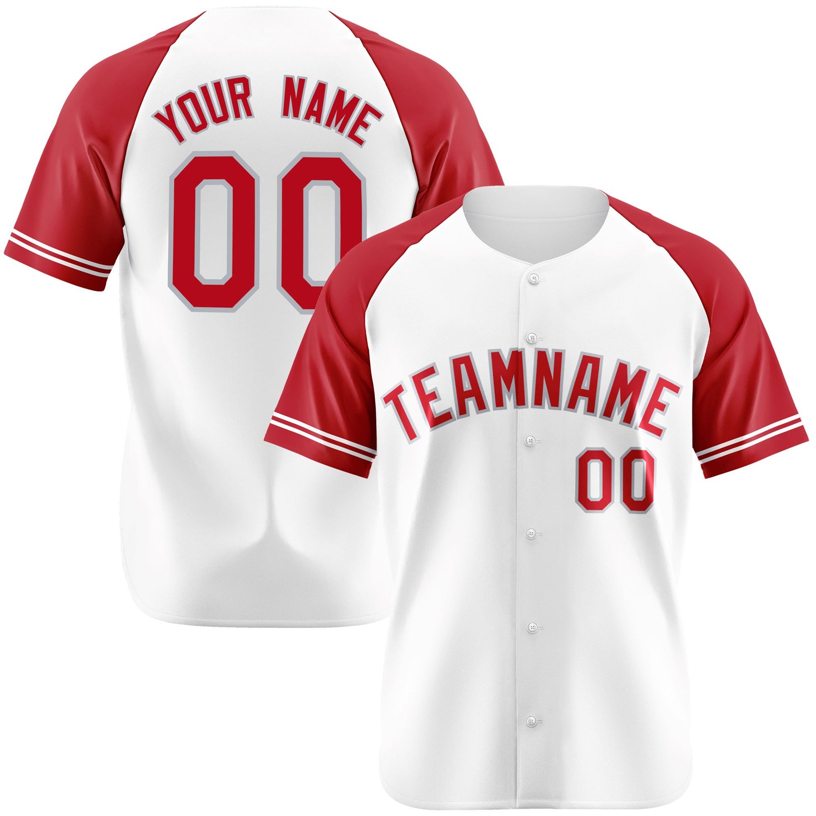 Custom White Red Authentic Raglan Sleeves Baseball Jersey