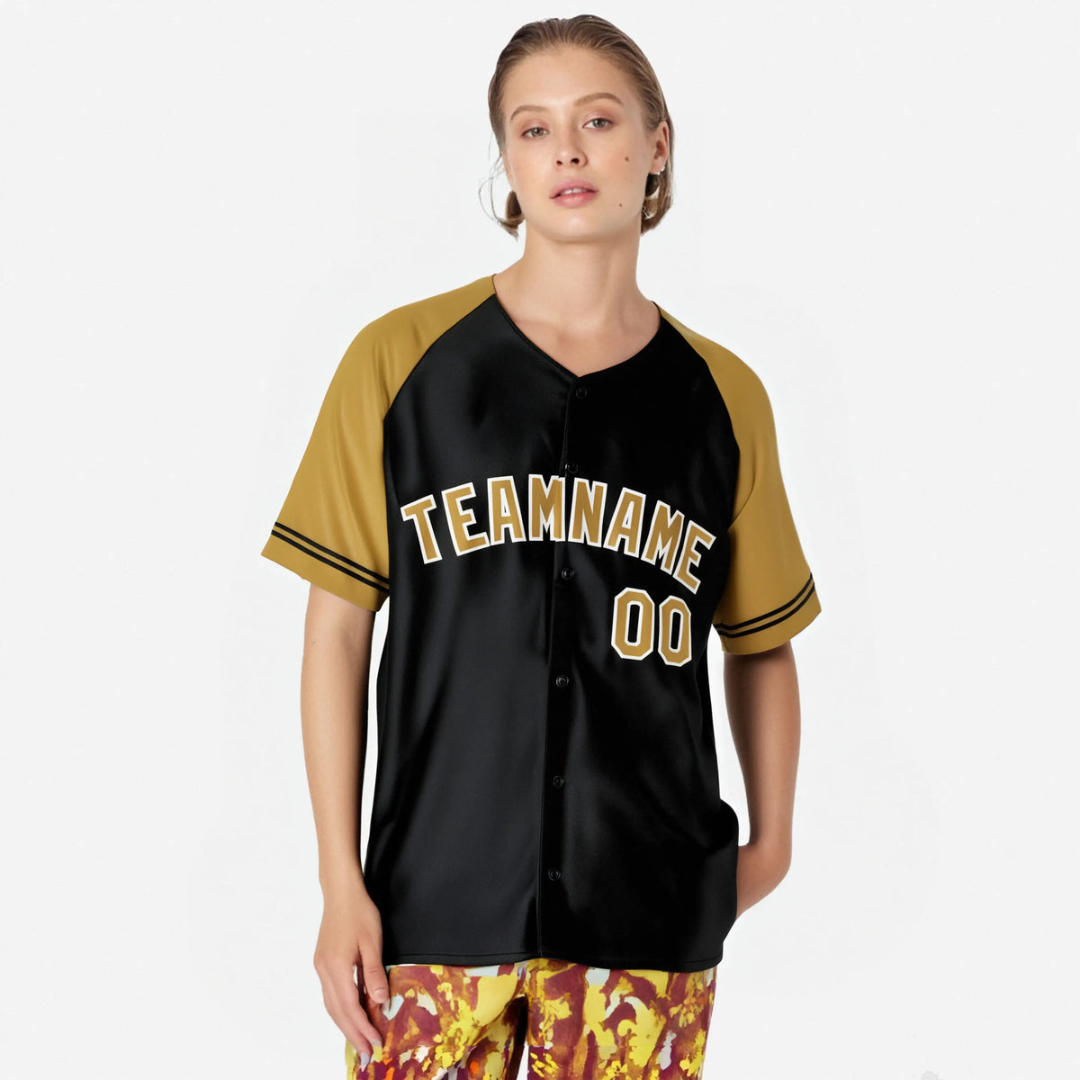 Custom Black Gold Authentic Raglan Sleeves Baseball Jersey