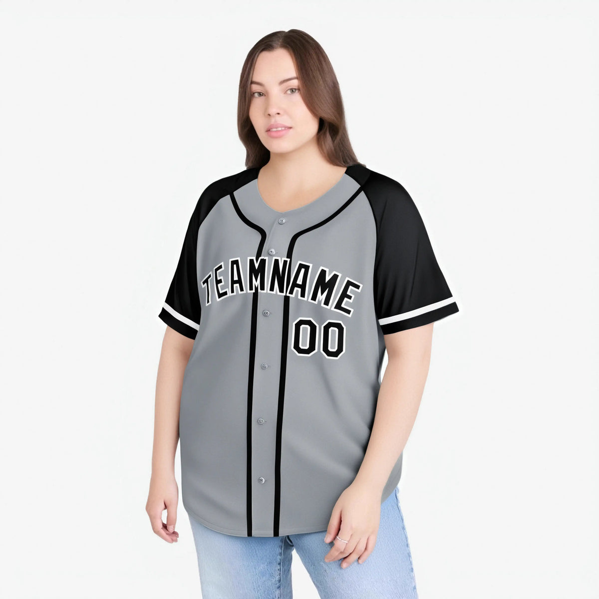 Custom Gray Black Authentic Raglan Sleeves Baseball Jersey