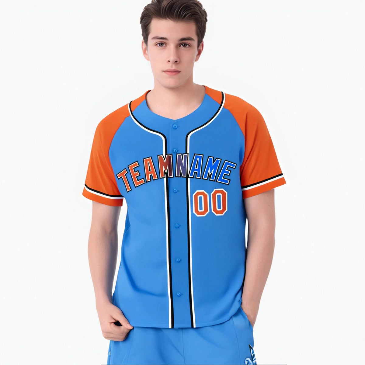 Custom Powder Blue Orange Authentic Raglan Sleeves Baseball Jersey