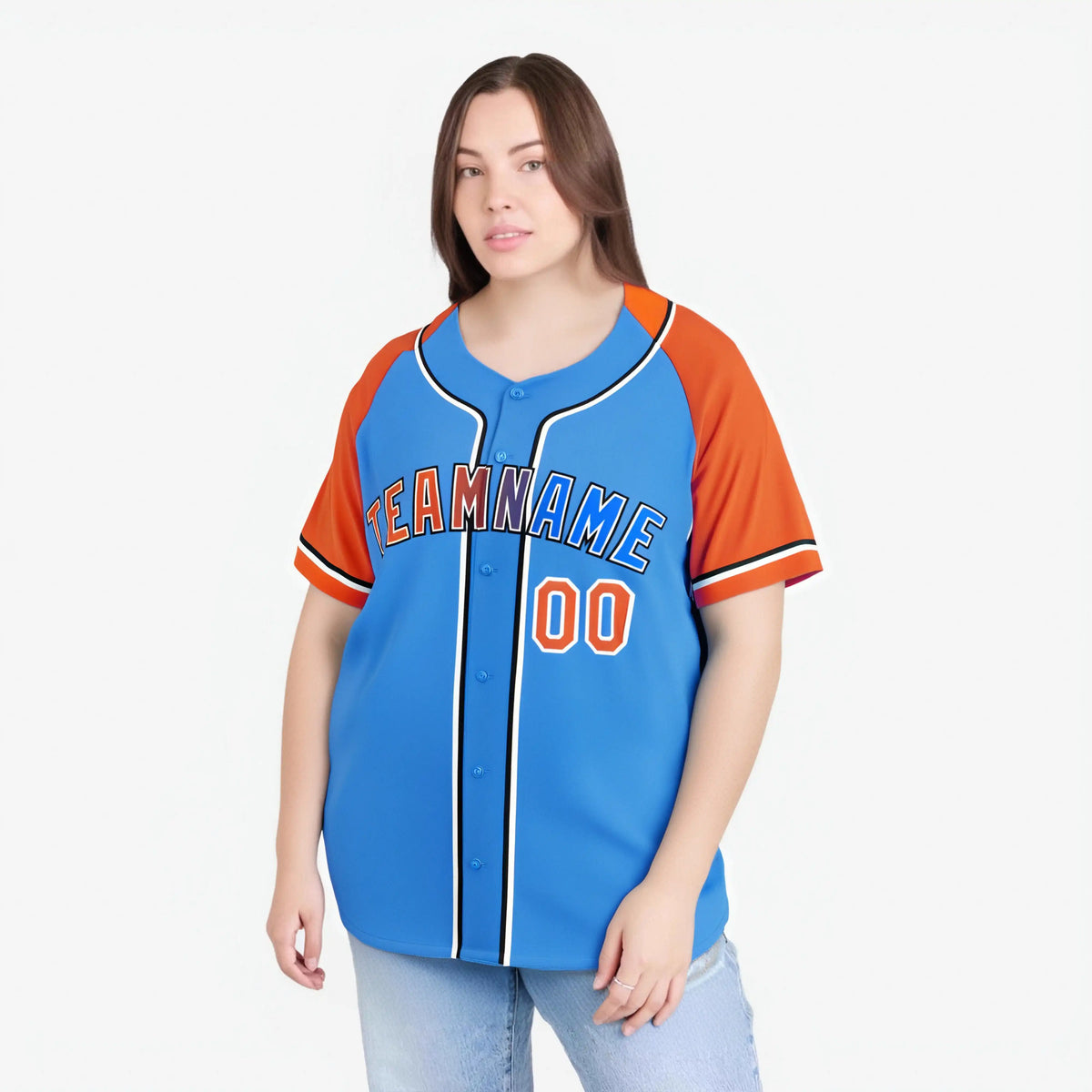 Custom Powder Blue Orange Authentic Raglan Sleeves Baseball Jersey