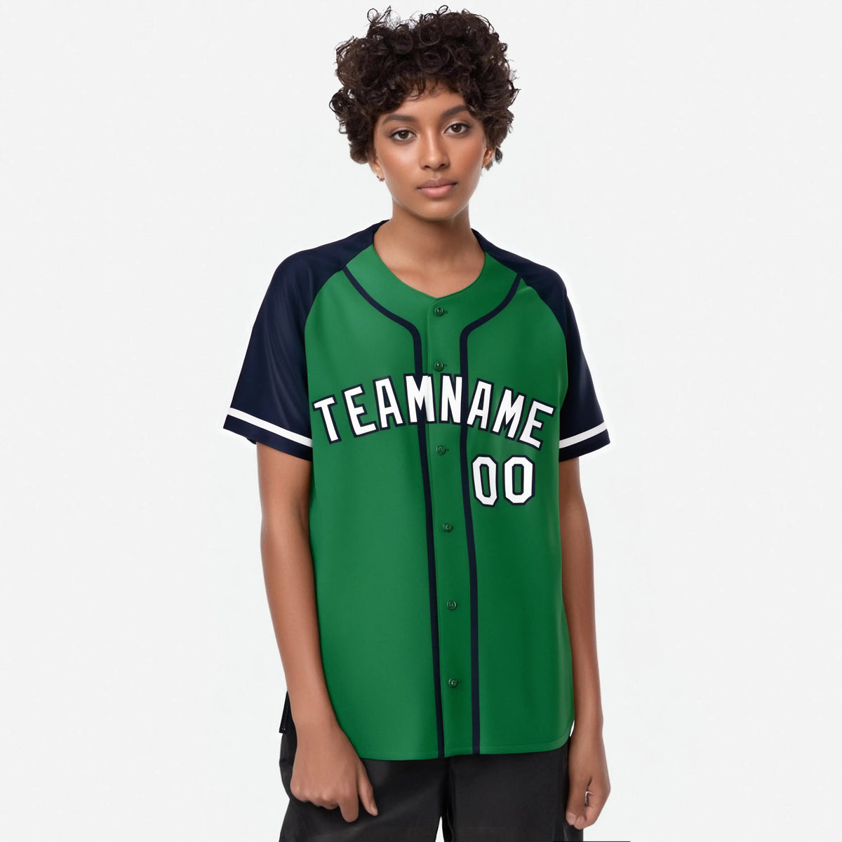 Custom Kelly Green Navy Authentic Raglan Sleeves Baseball Jersey