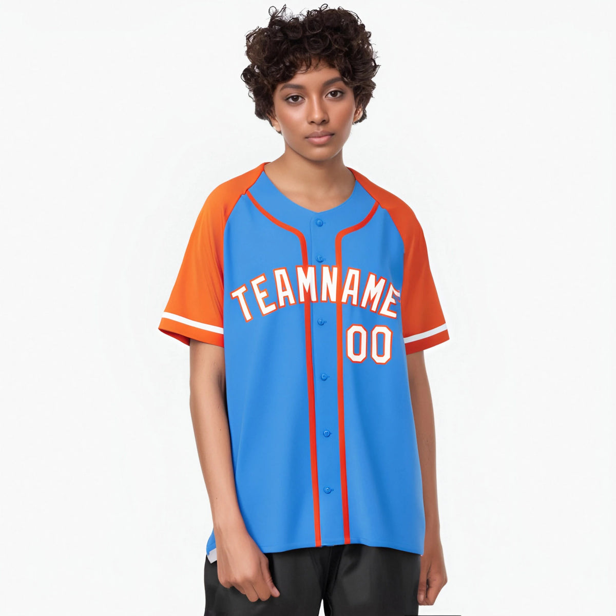 Custom Powder Blue Orange White Authentic Raglan Sleeves Baseball Jersey