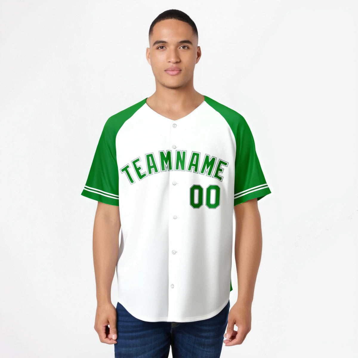 Custom White Kelly Green Authentic Raglan Sleeves Baseball Jersey