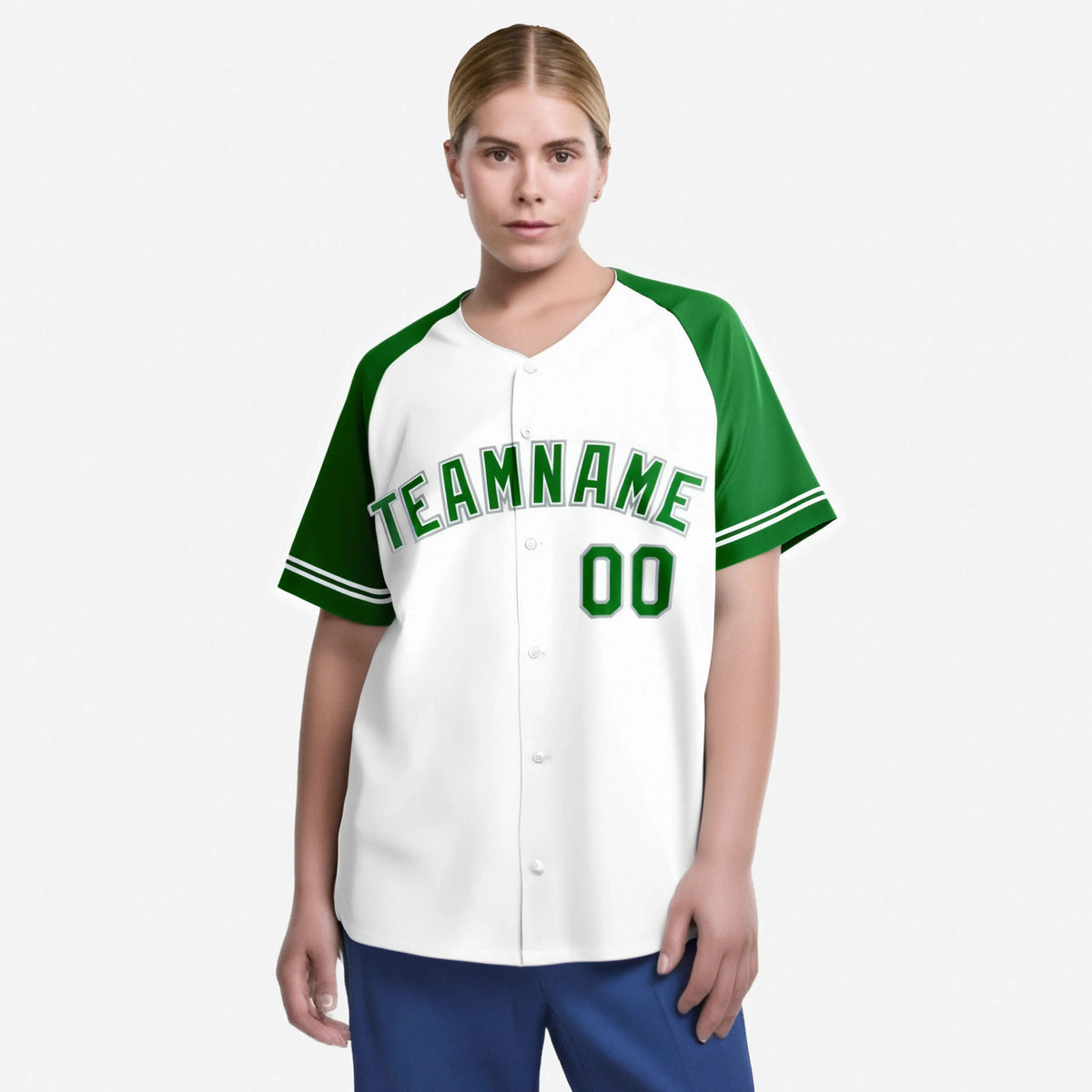Custom White Kelly Green Authentic Raglan Sleeves Baseball Jersey