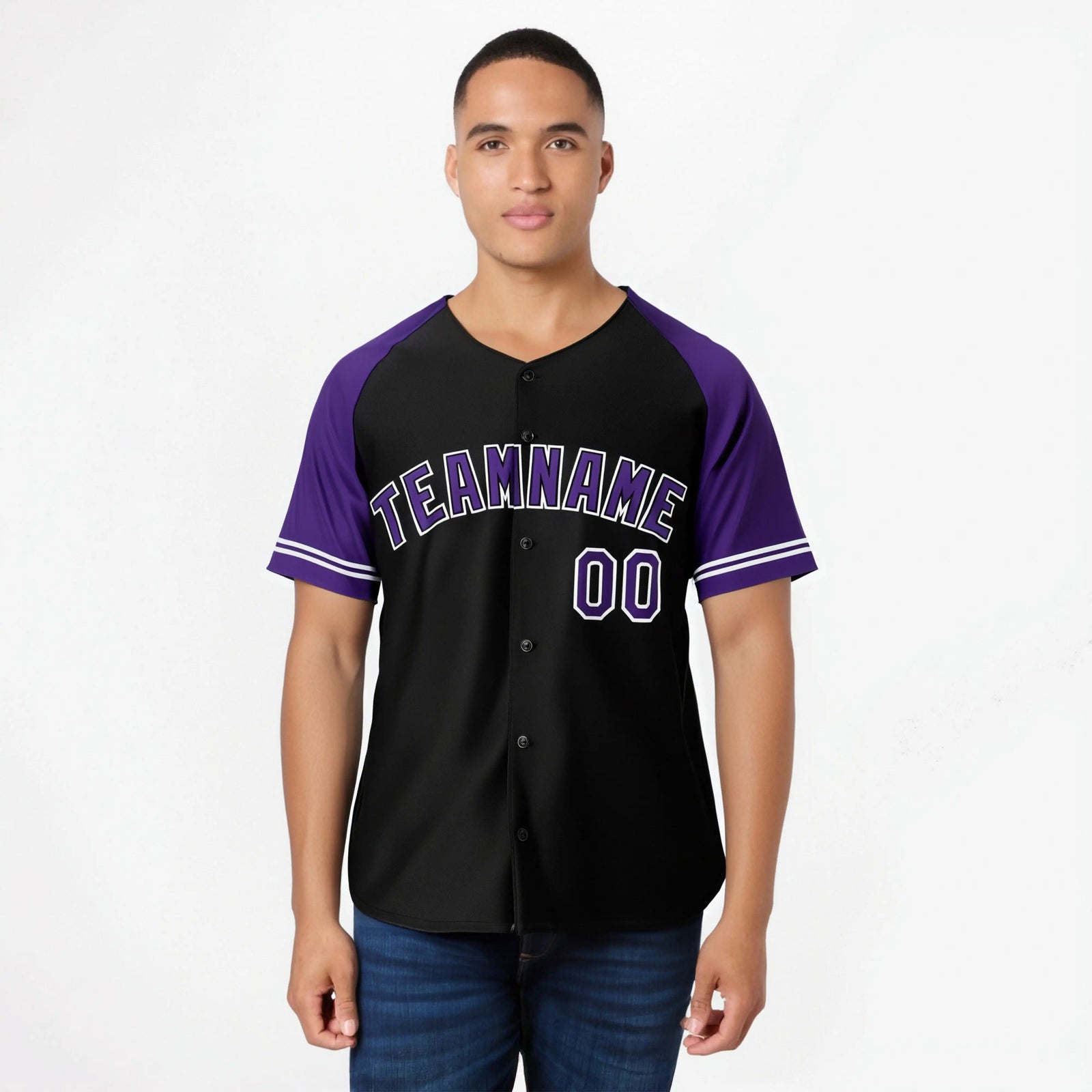 Custom Black Purple Authentic Raglan Sleeves Baseball Jersey