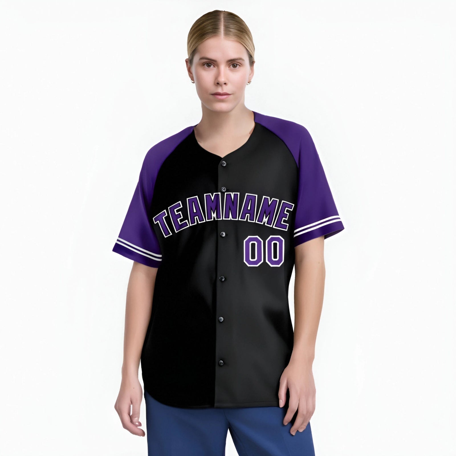 Custom Black Purple Authentic Raglan Sleeves Baseball Jersey