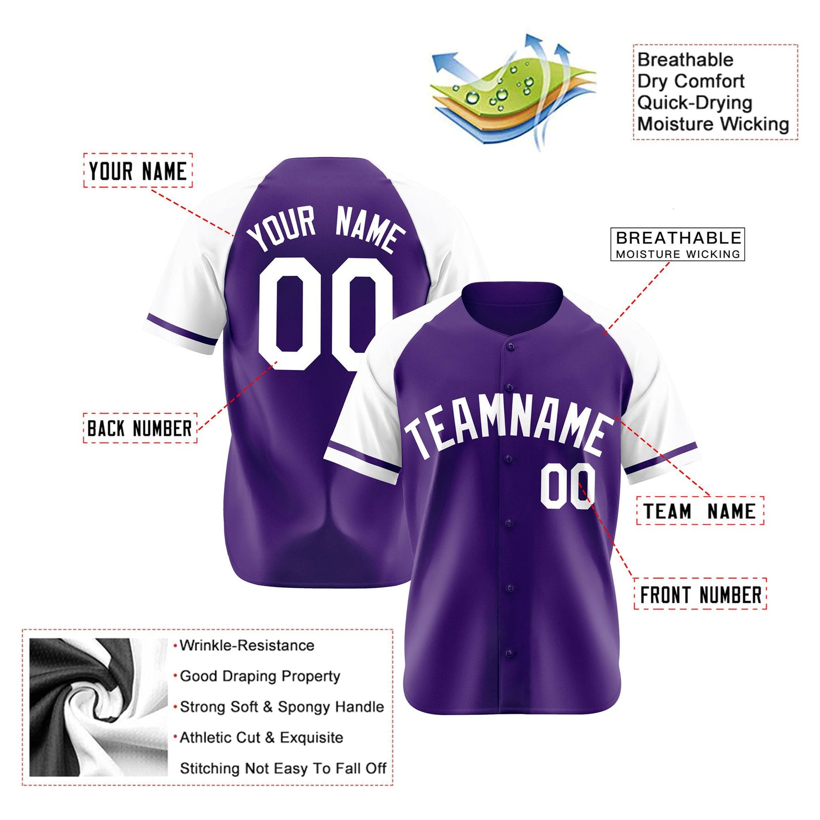 Custom Purple White Authentic Raglan Sleeves Baseball Jersey