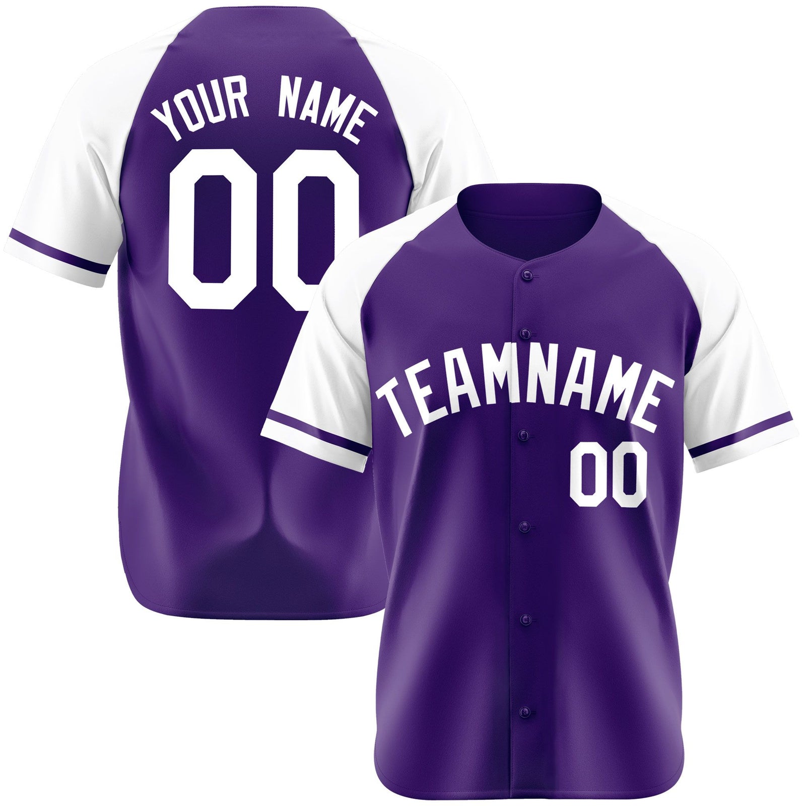 Custom Purple White Authentic Raglan Sleeves Baseball Jersey