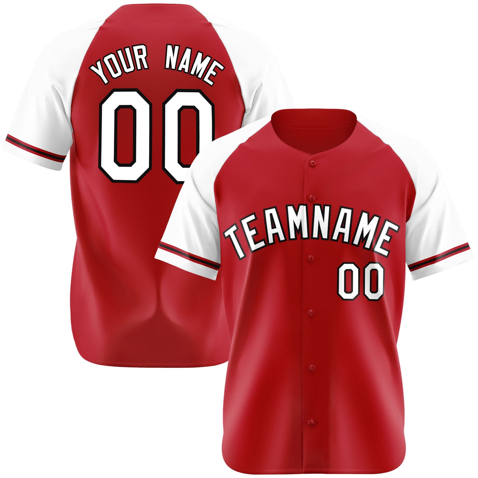 Custom Red White Authentic Raglan Sleeves Baseball Jersey