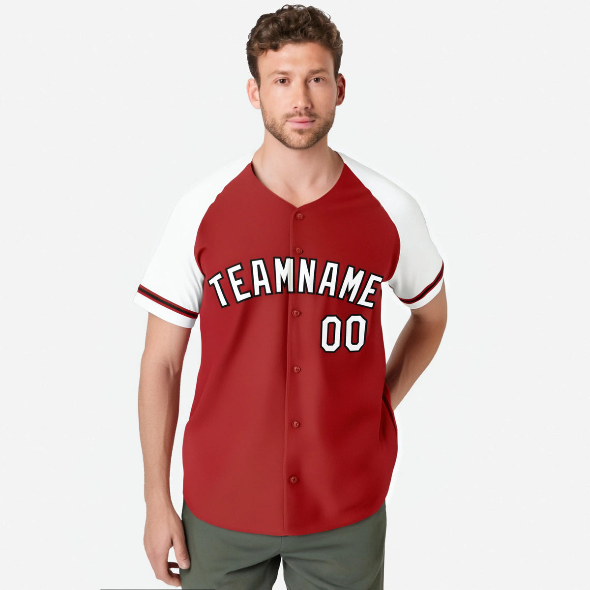 Custom Red White Authentic Raglan Sleeves Baseball Jersey