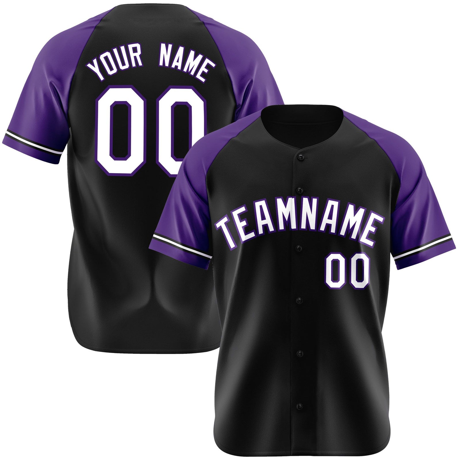 Custom Black Purple White Authentic Raglan Sleeves Baseball Jersey