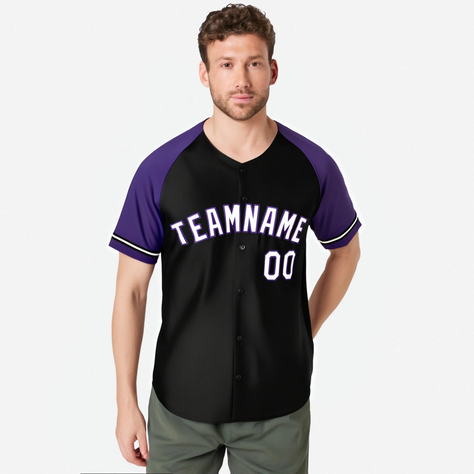 Custom Black Purple White Authentic Raglan Sleeves Baseball Jersey