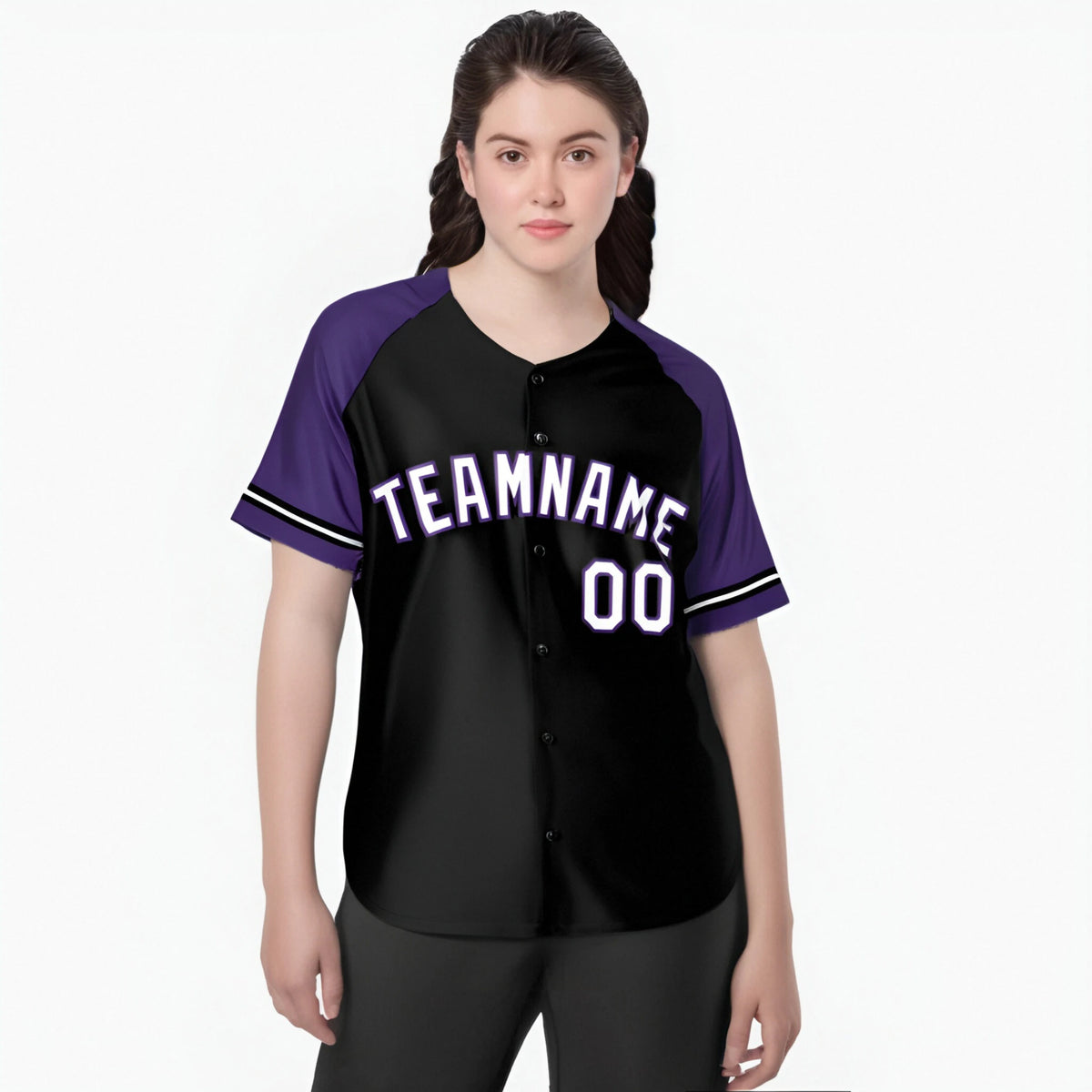 Custom Black Purple White Authentic Raglan Sleeves Baseball Jersey