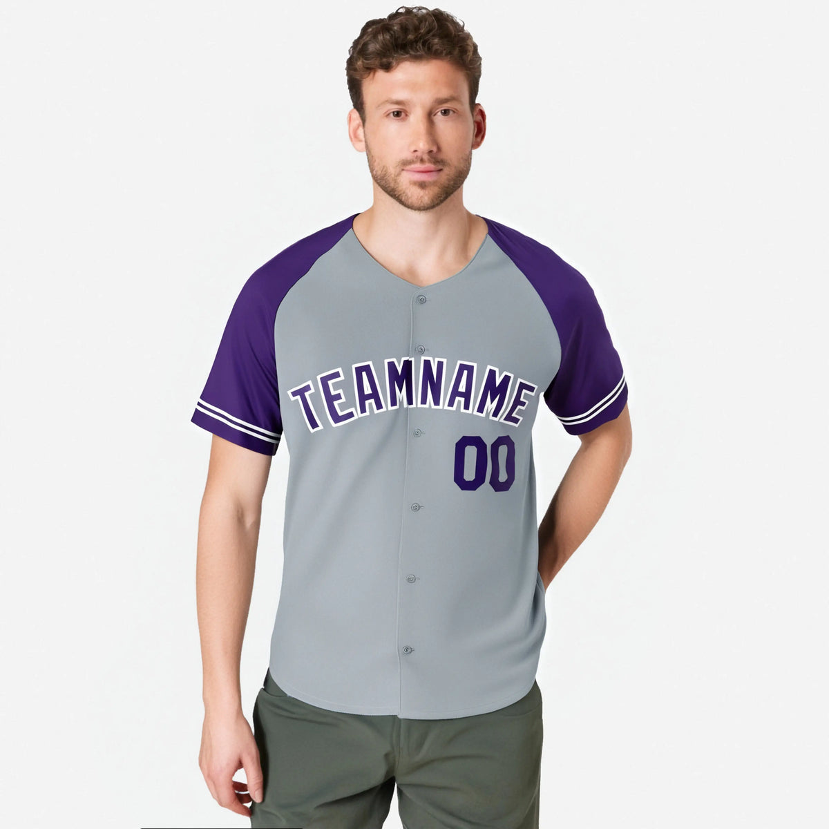 Custom Gray Purple Authentic Raglan Sleeves Baseball Jersey