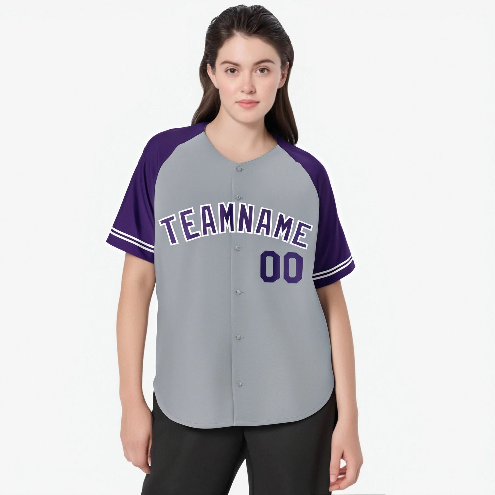 Custom Gray Purple Authentic Raglan Sleeves Baseball Jersey