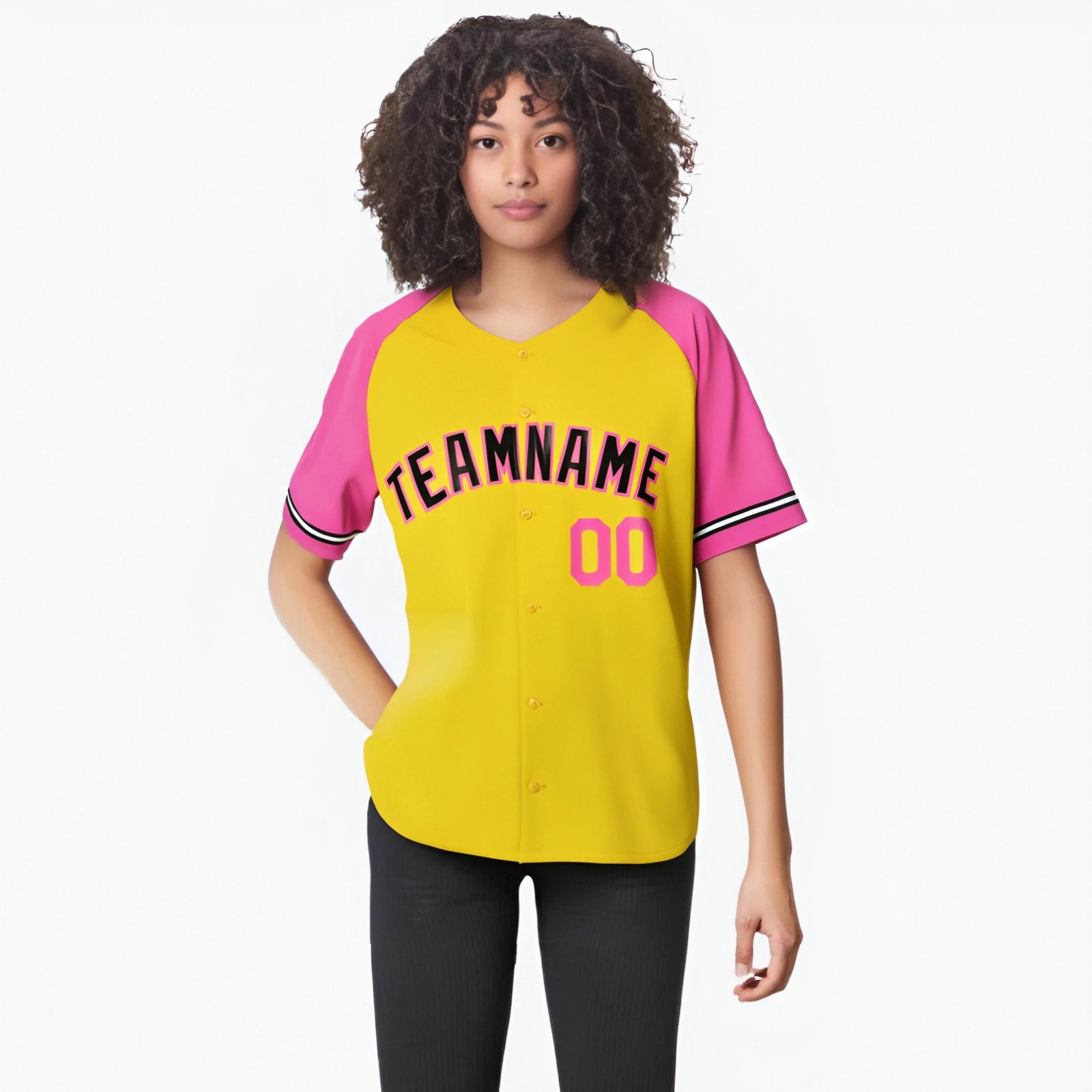 Custom Yellow Pink Authentic Raglan Sleeves Baseball Jersey
