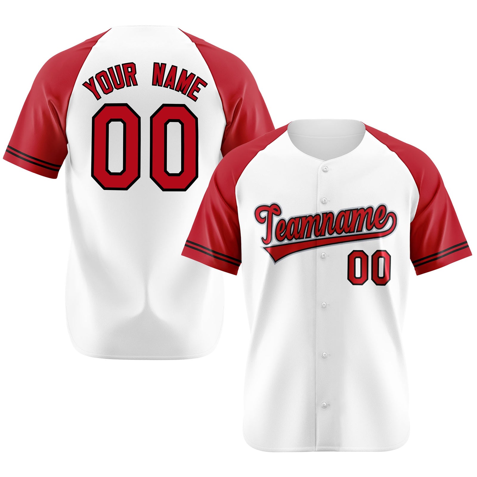 Custom White Red Authentic Raglan Sleeves Baseball Jersey