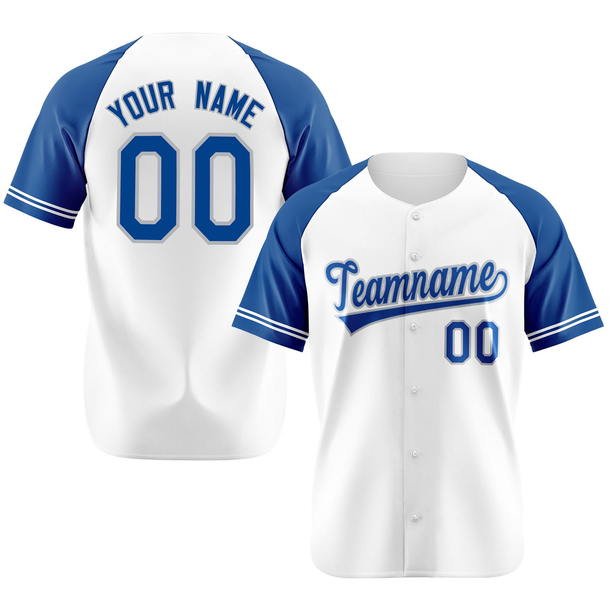 Custom White Royal Blue Authentic Raglan Sleeves Baseball Jersey