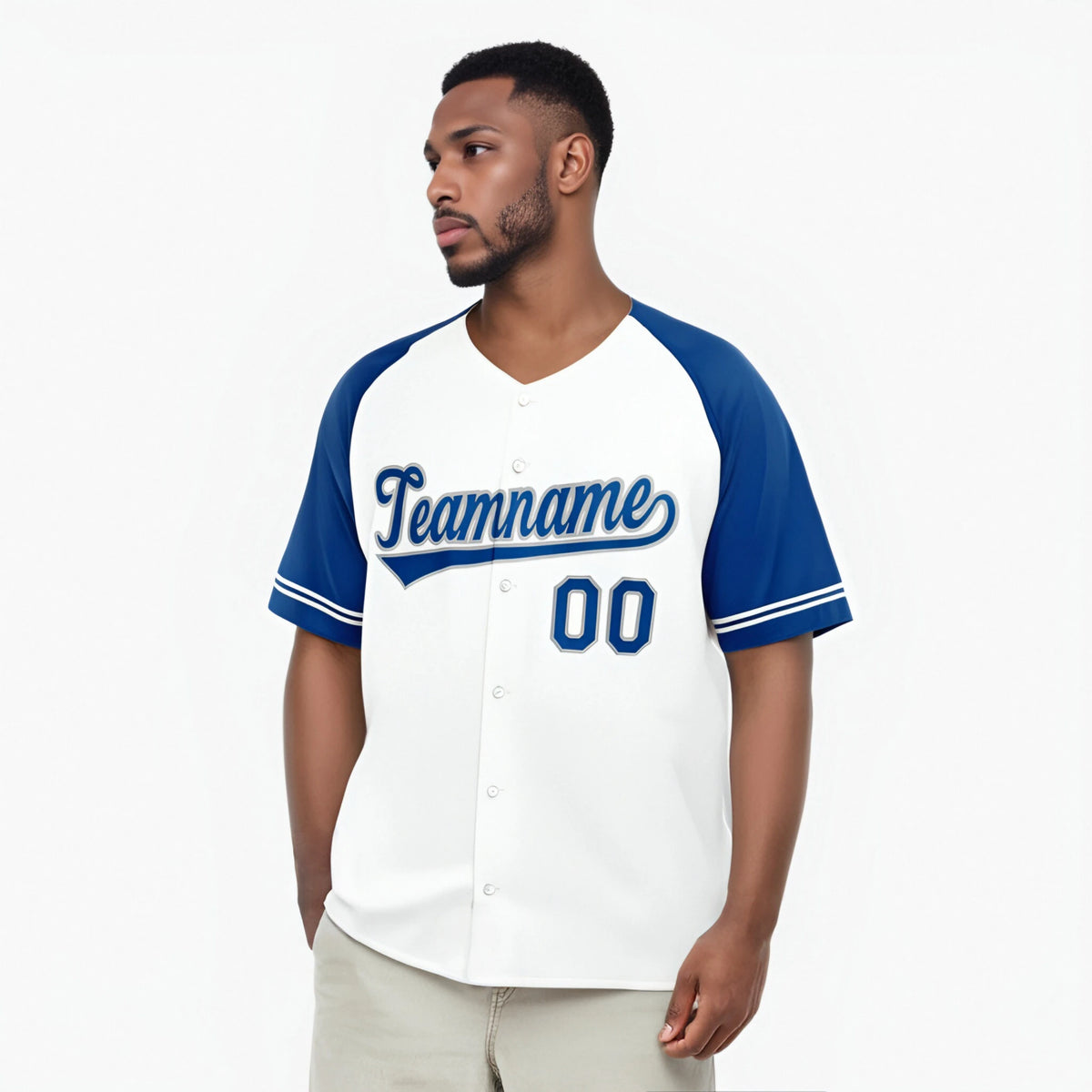 Custom White Royal Blue Authentic Raglan Sleeves Baseball Jersey