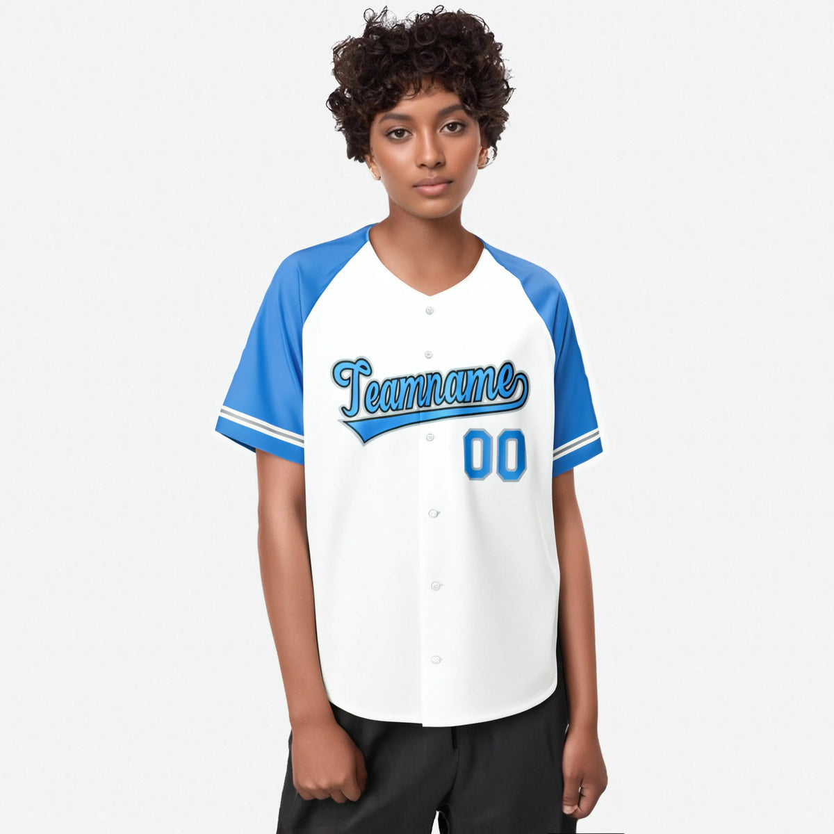 Custom White Light-Blue Authentic Raglan Sleeves Baseball Jersey