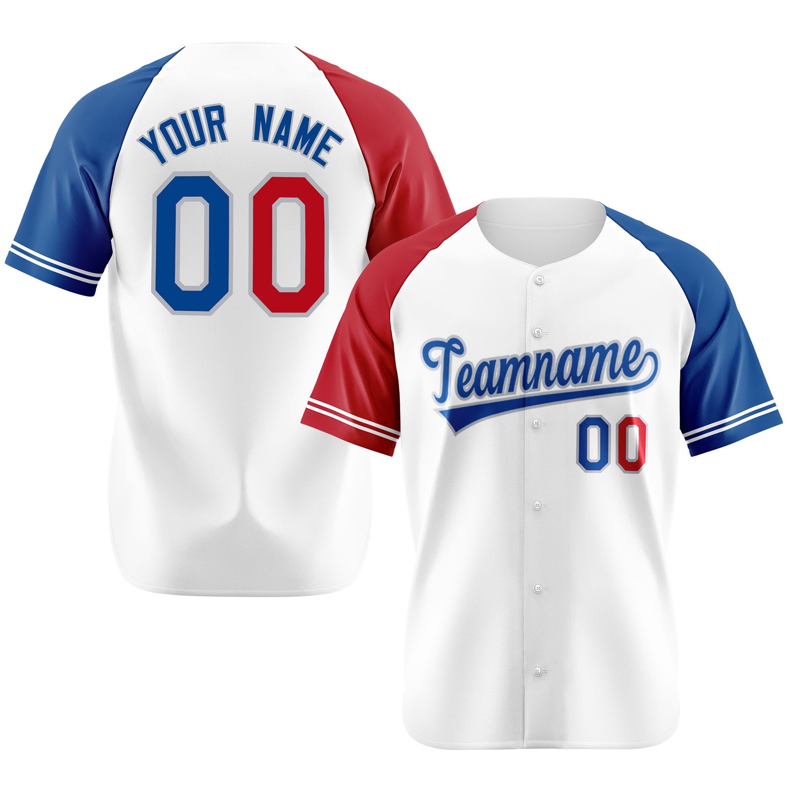 Custom White Red-Blue Authentic Raglan Sleeves Baseball Jersey