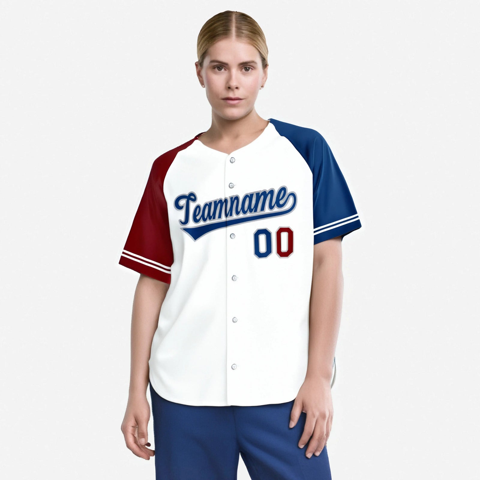 Custom White Red-Blue Authentic Raglan Sleeves Baseball Jersey