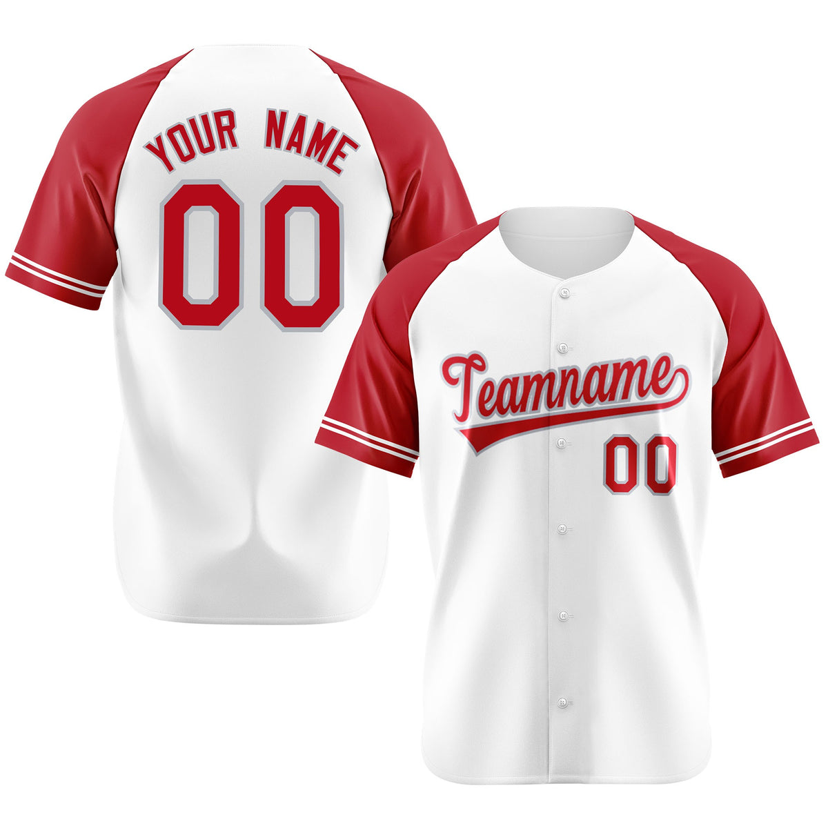Custom White Red Authentic Raglan Sleeves Baseball Jersey