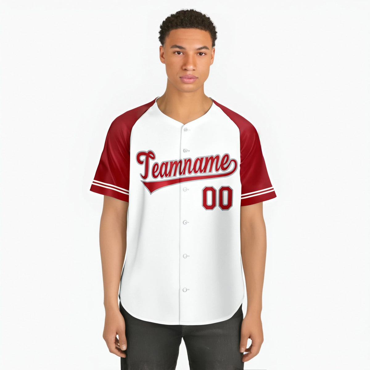 Custom White Red Authentic Raglan Sleeves Baseball Jersey
