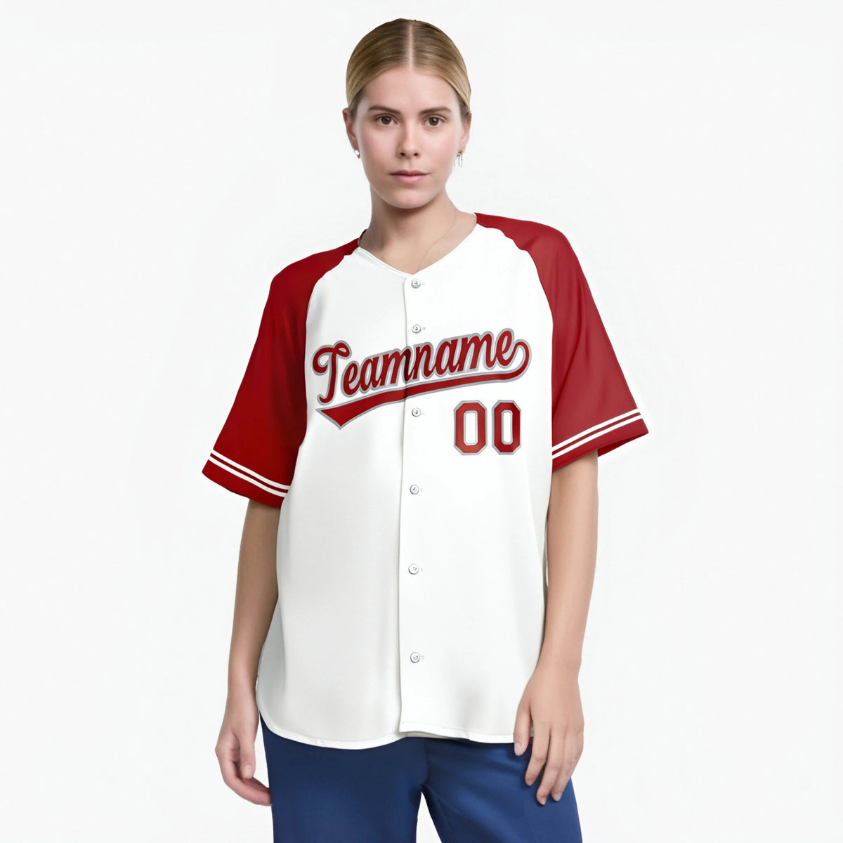 Custom White Red Authentic Raglan Sleeves Baseball Jersey