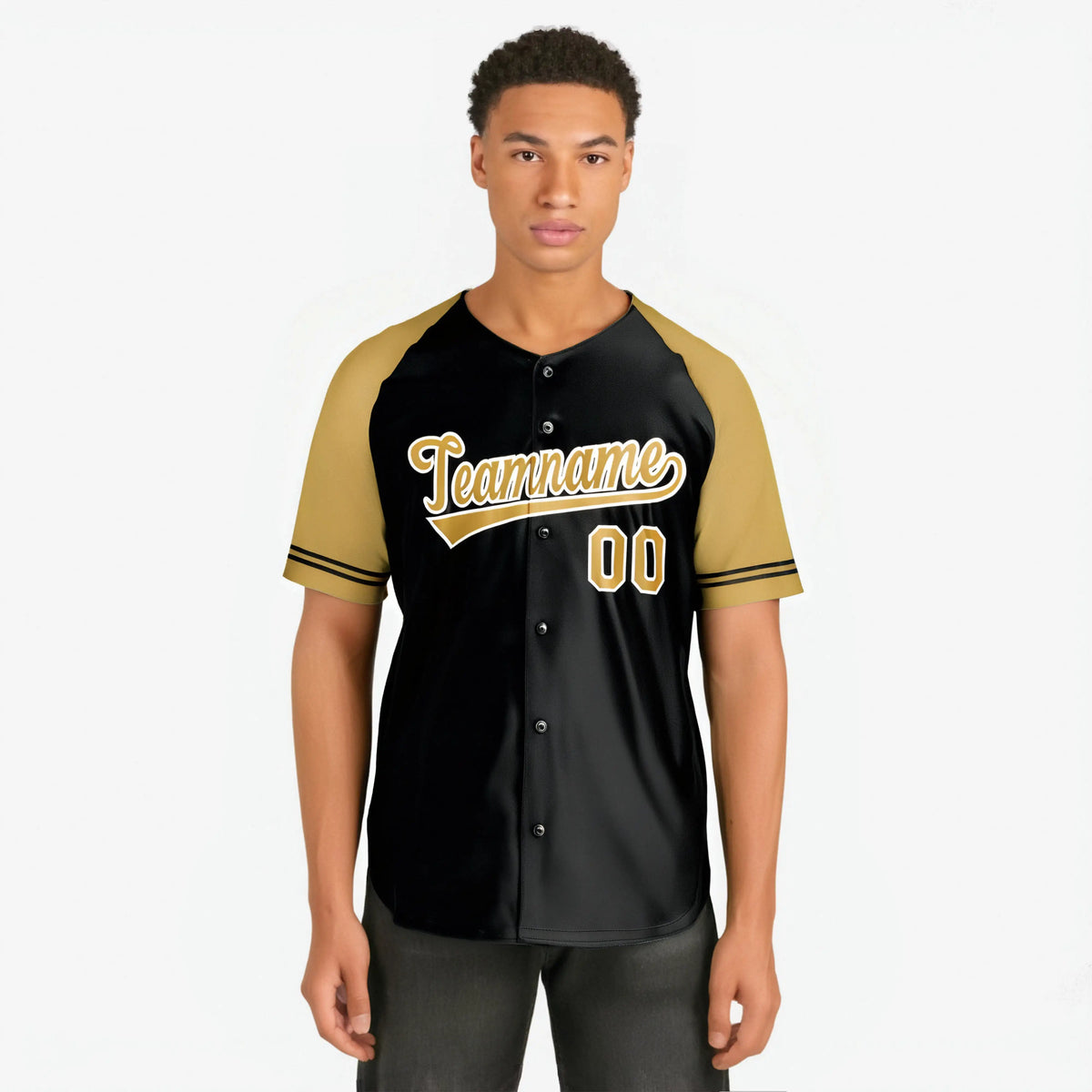 Custom Black Gold Authentic Raglan Sleeves Baseball Jersey