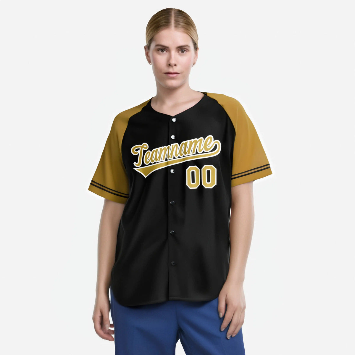 Custom Black Gold Authentic Raglan Sleeves Baseball Jersey