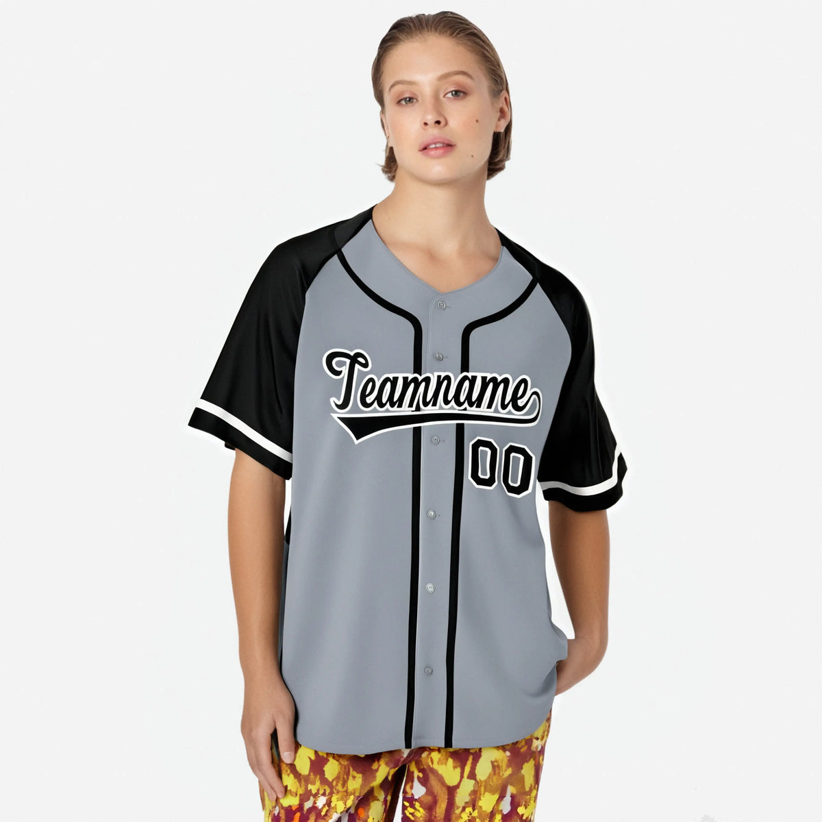 Custom Gray Black Authentic Raglan Sleeves Baseball Jersey