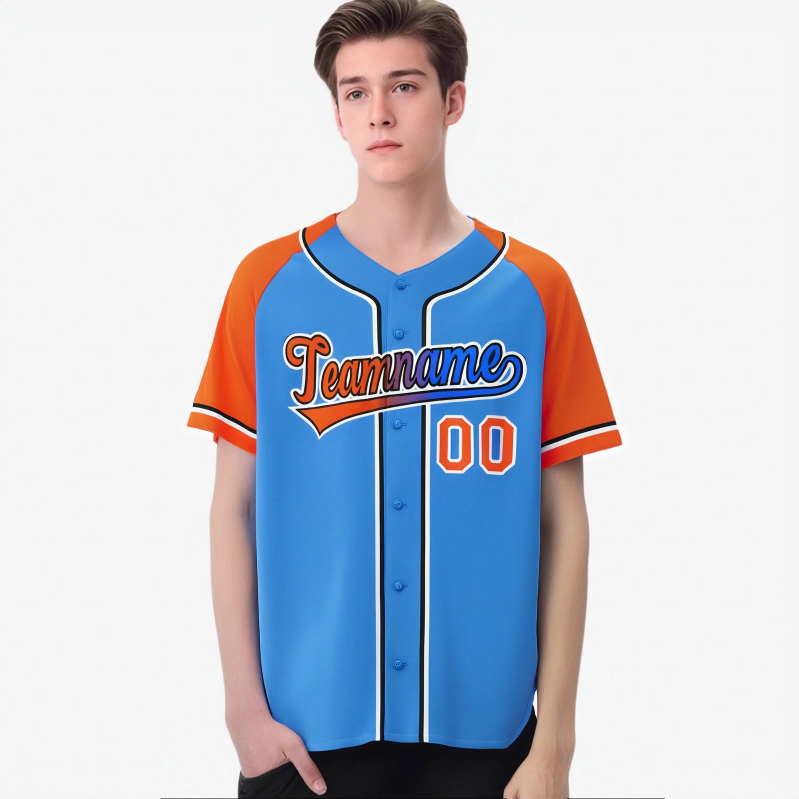 Custom Powder Blue Orange Authentic Raglan Sleeves Baseball Jersey