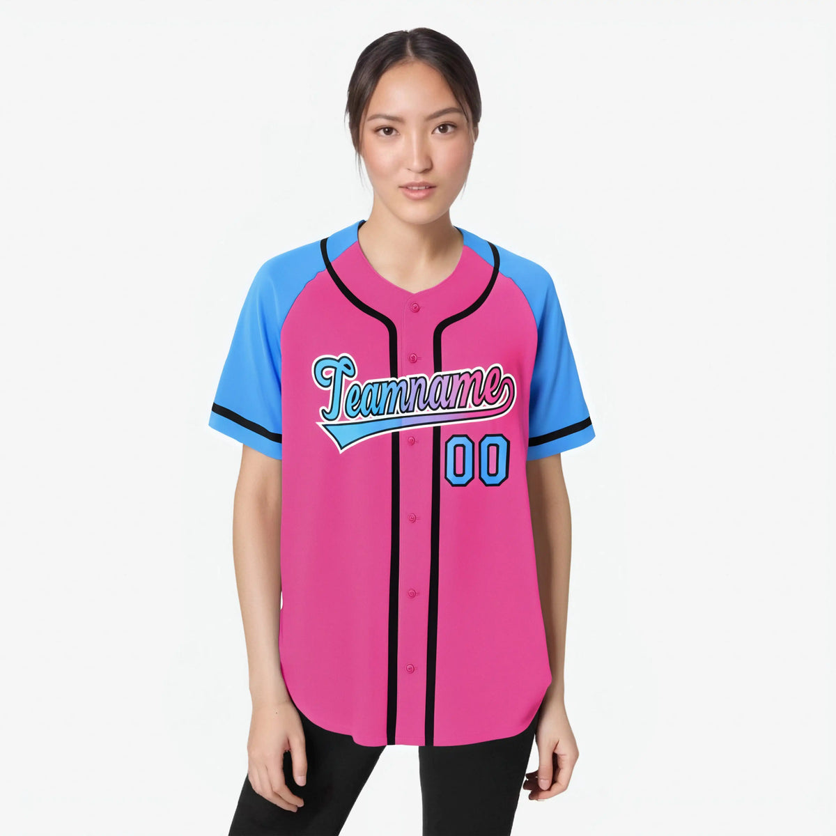Custom Pink Powder Blue Authentic Raglan Sleeves Baseball Jersey
