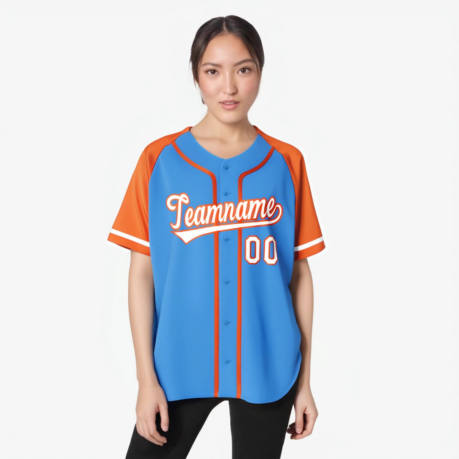 Custom Powder Blue Orange White Authentic Raglan Sleeves Baseball Jersey