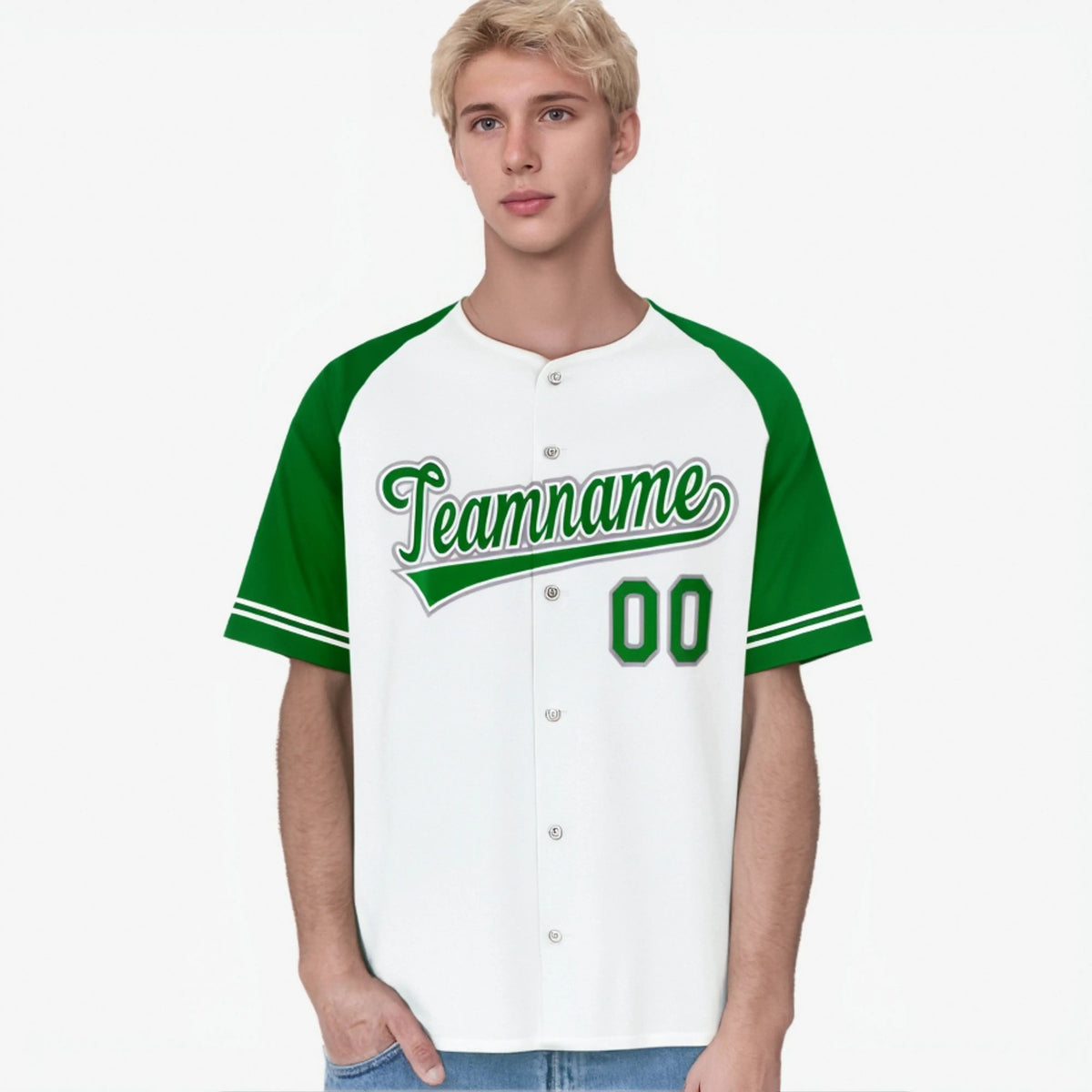 Custom White Kelly Green Authentic Raglan Sleeves Baseball Jersey