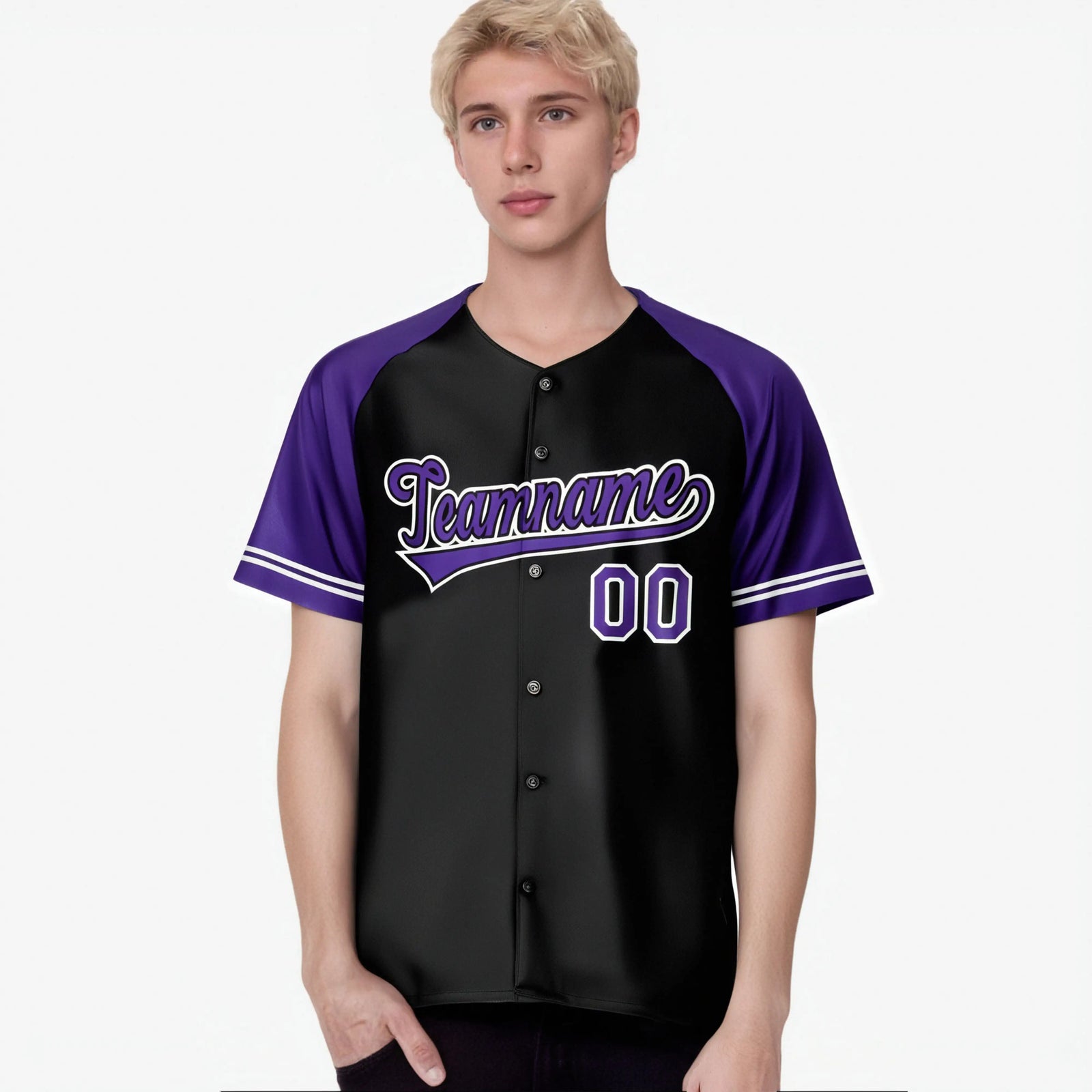 Custom Black Purple Authentic Raglan Sleeves Baseball Jersey