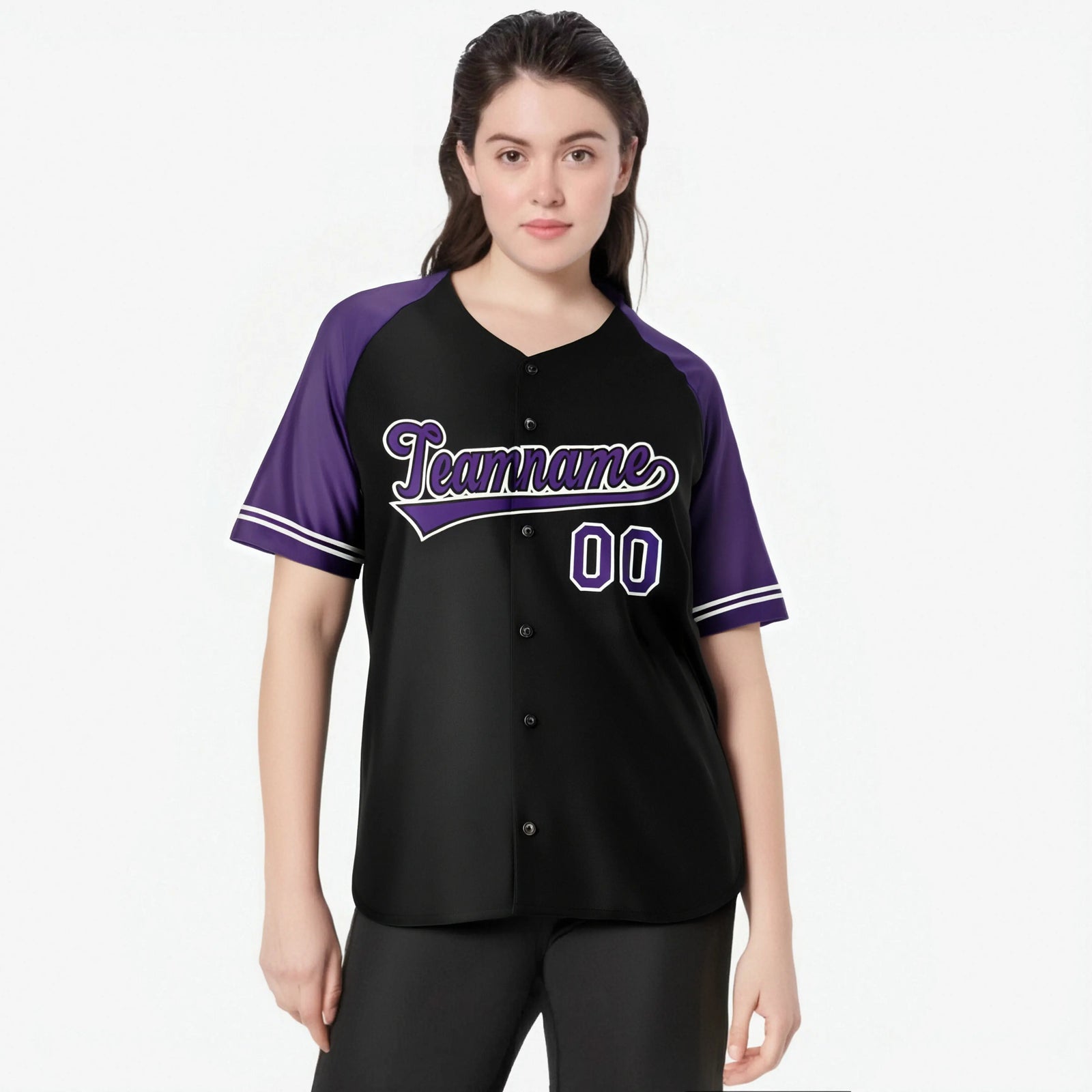 Custom Black Purple Authentic Raglan Sleeves Baseball Jersey