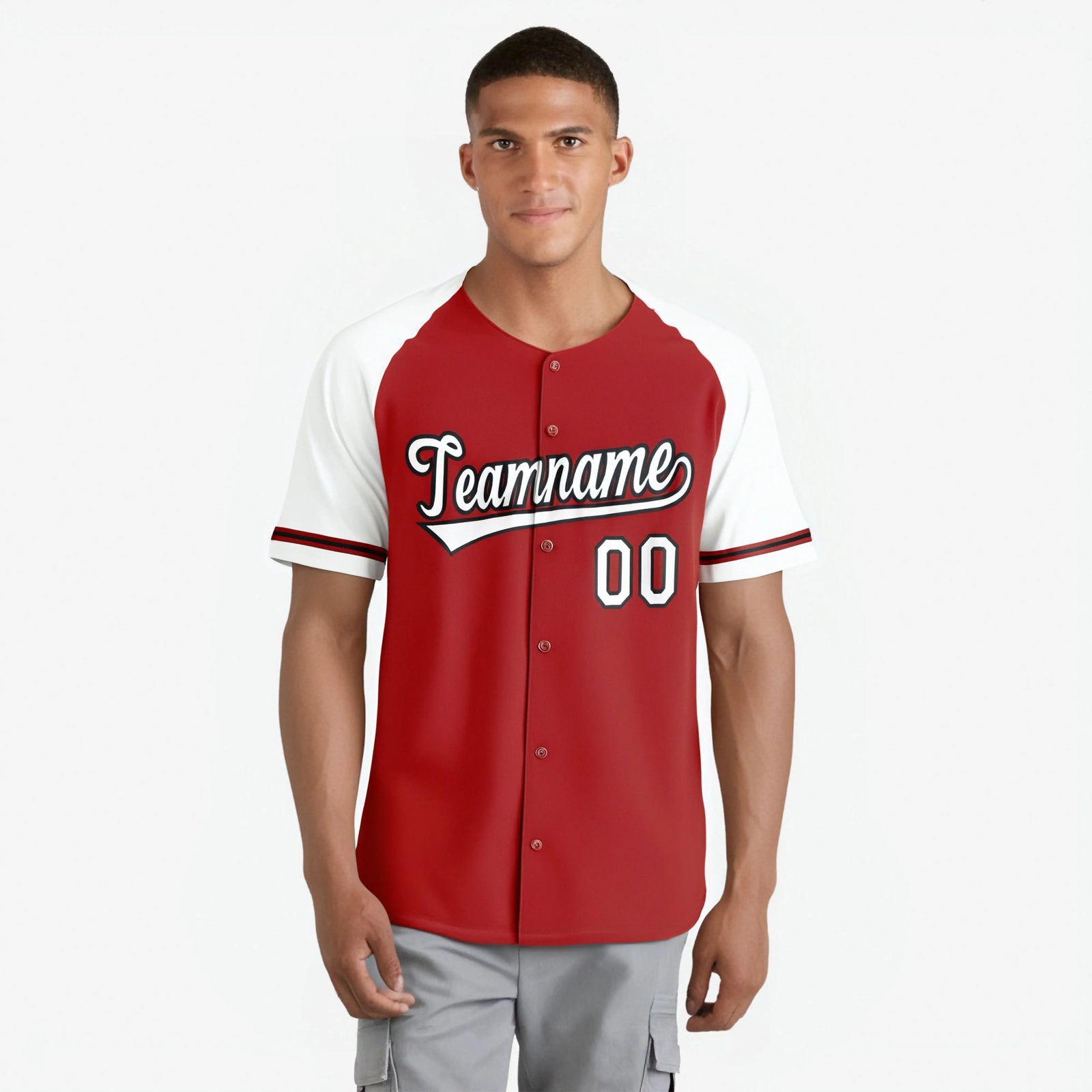 Custom Red White Authentic Raglan Sleeves Baseball Jersey