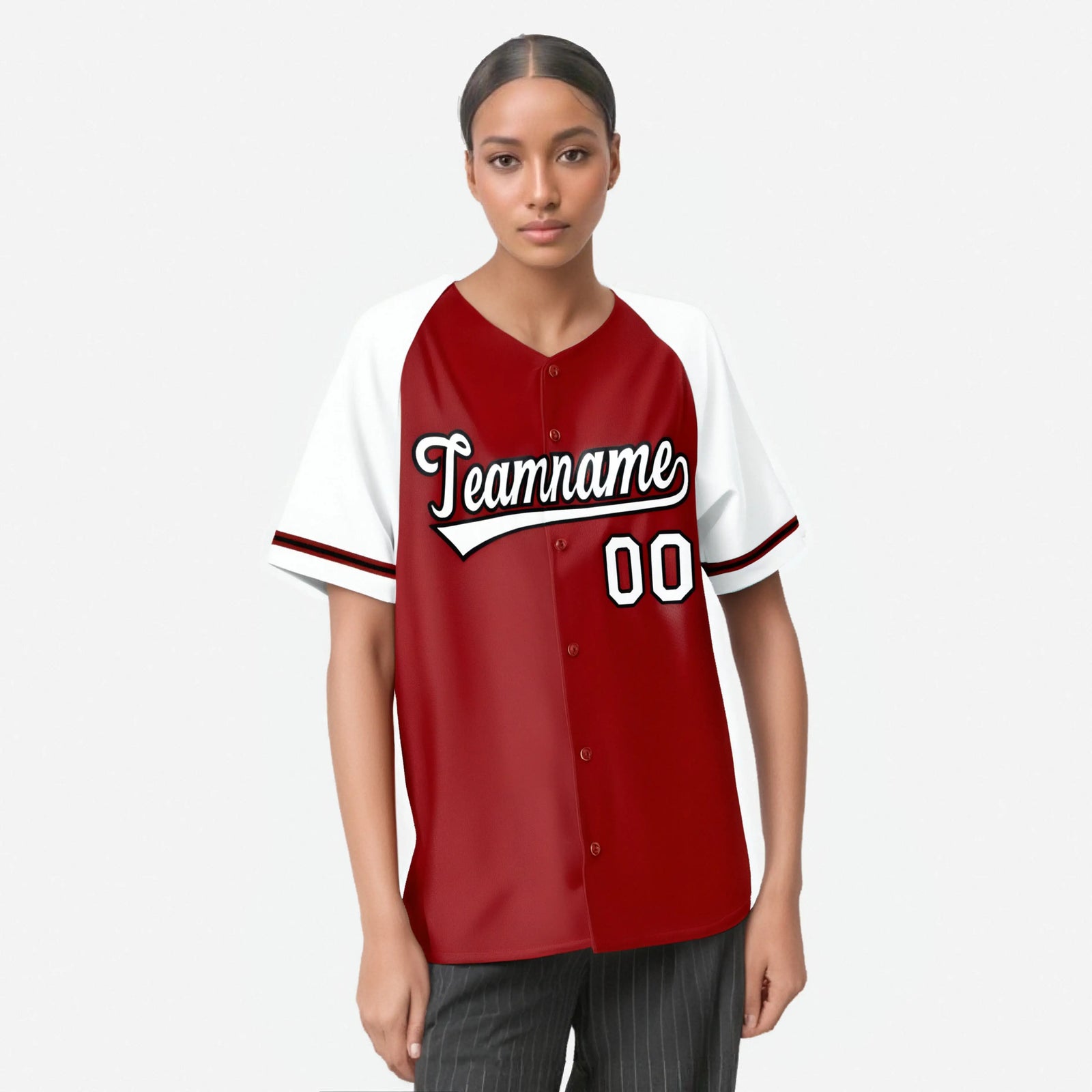 Custom Red White Authentic Raglan Sleeves Baseball Jersey