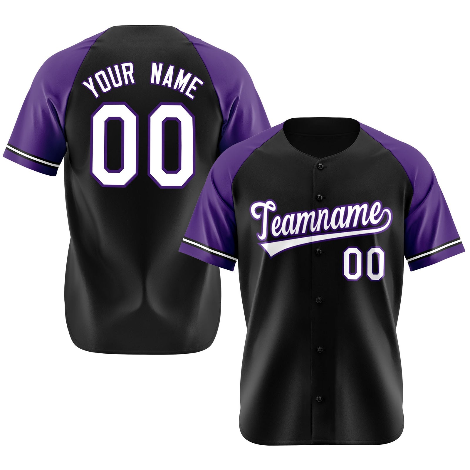 Custom Black Purple White Authentic Raglan Sleeves Baseball Jersey