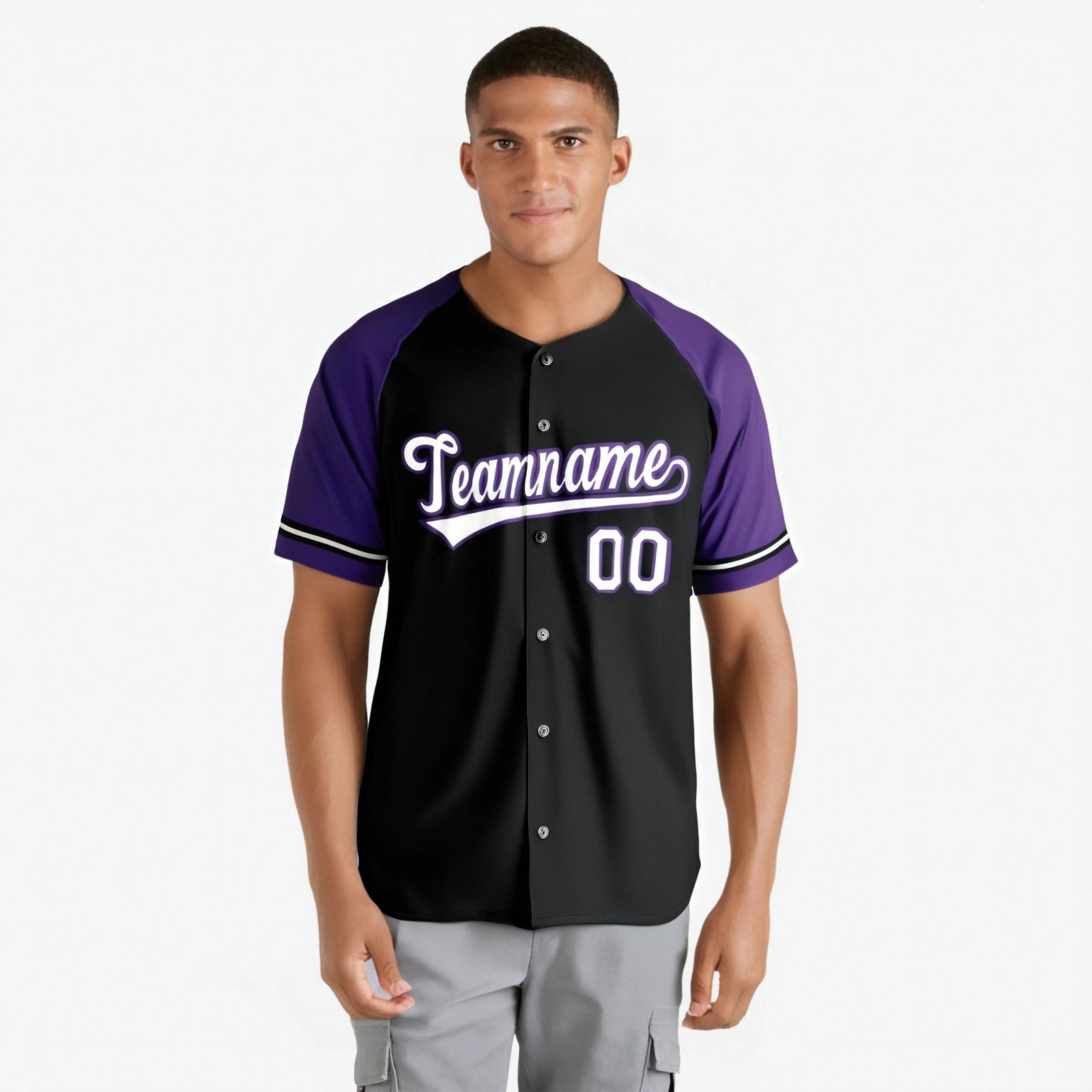 Custom Black Purple White Authentic Raglan Sleeves Baseball Jersey