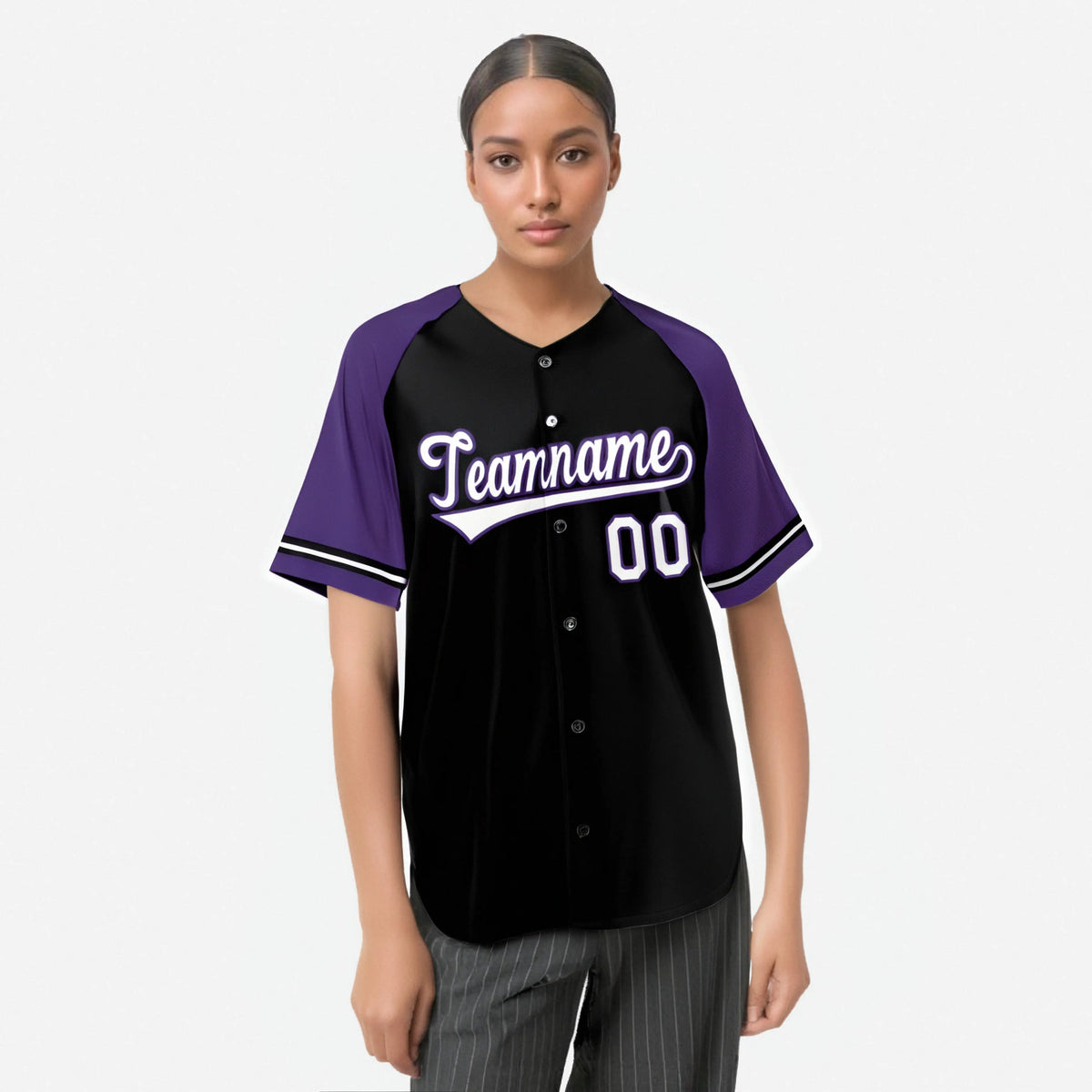 Custom Black Purple White Authentic Raglan Sleeves Baseball Jersey