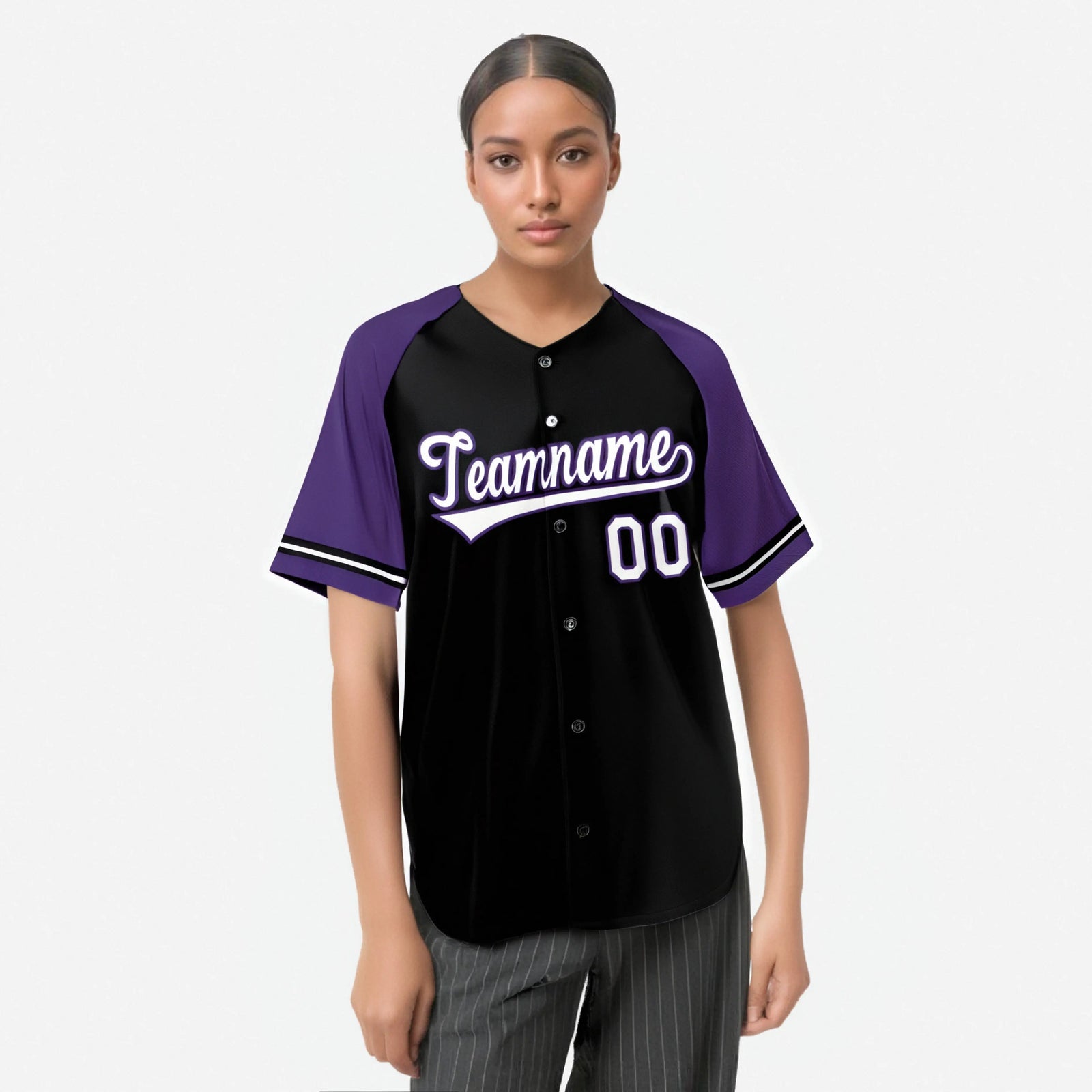 Custom Black Purple White Authentic Raglan Sleeves Baseball Jersey