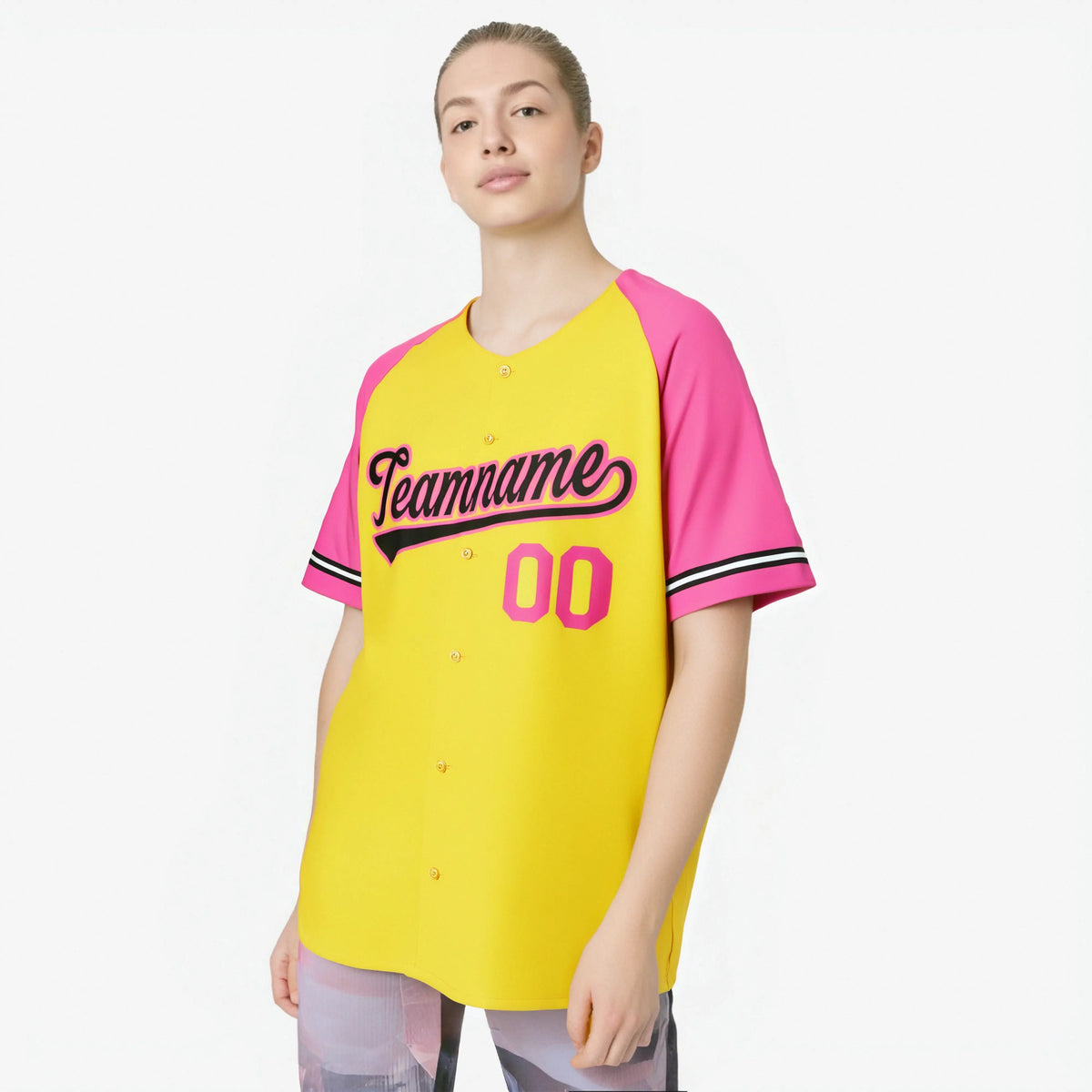 Custom Yellow Pink Authentic Raglan Sleeves Baseball Jersey