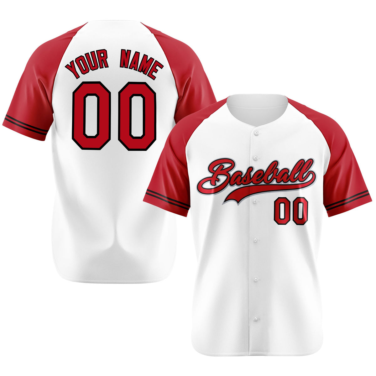 Custom White Red Authentic Raglan Sleeves Baseball Jersey