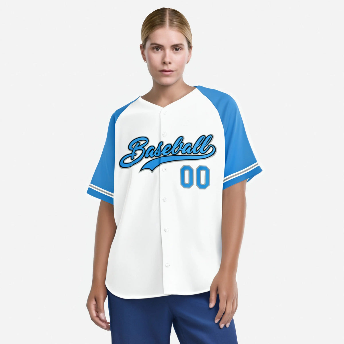 Custom White Light-Blue Authentic Raglan Sleeves Baseball Jersey